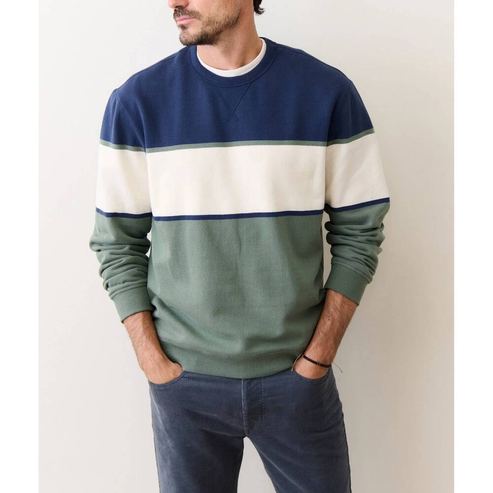 NEW MARINE LAYER relaxed cloud 9 fleece sweatshirt in green/navy